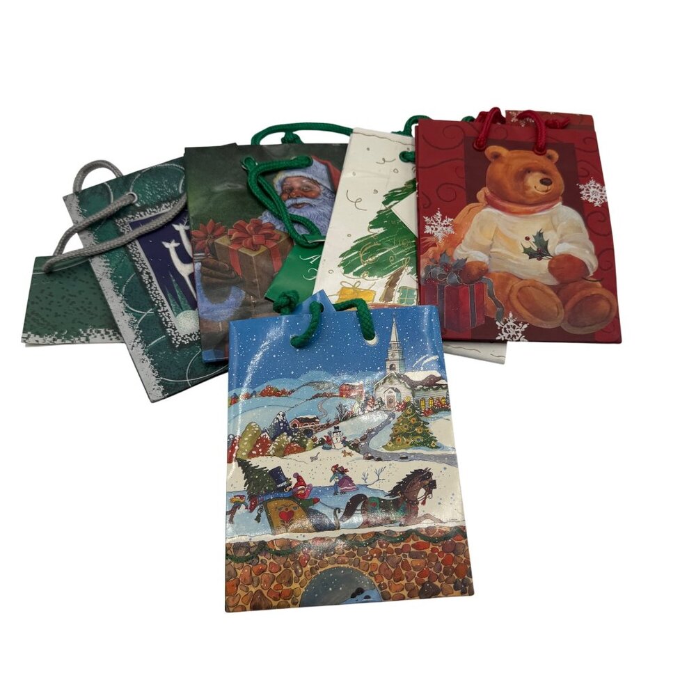 Assorted Small Christmas Gift Bags 4.5x6 Cleo & Martin Designs With Handles